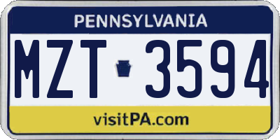 PA license plate MZT3594