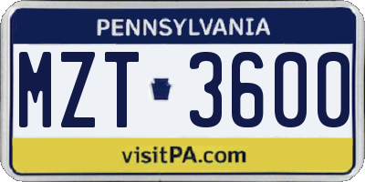 PA license plate MZT3600