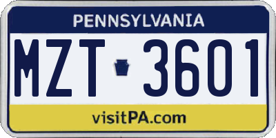 PA license plate MZT3601