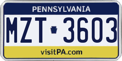 PA license plate MZT3603