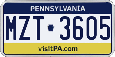 PA license plate MZT3605