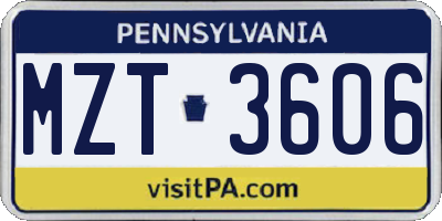 PA license plate MZT3606