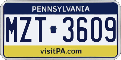 PA license plate MZT3609