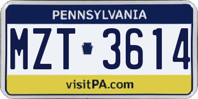 PA license plate MZT3614
