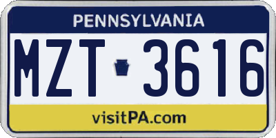PA license plate MZT3616