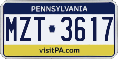 PA license plate MZT3617
