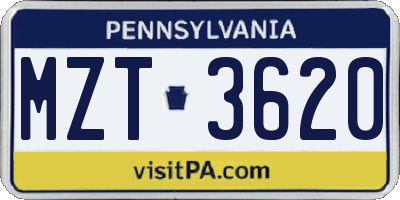 PA license plate MZT3620