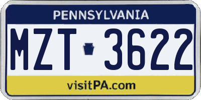 PA license plate MZT3622