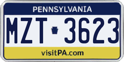 PA license plate MZT3623