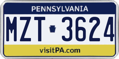 PA license plate MZT3624