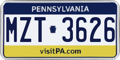 PA license plate MZT3626