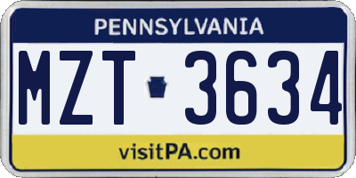 PA license plate MZT3634