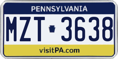 PA license plate MZT3638