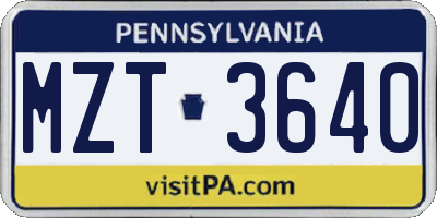 PA license plate MZT3640