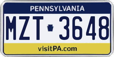 PA license plate MZT3648