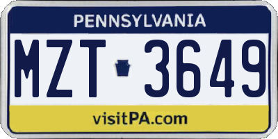 PA license plate MZT3649