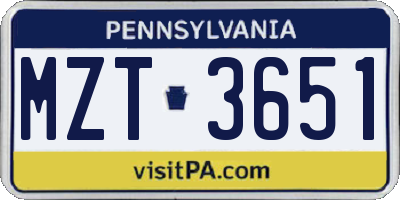 PA license plate MZT3651