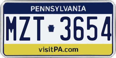 PA license plate MZT3654