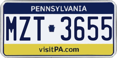PA license plate MZT3655