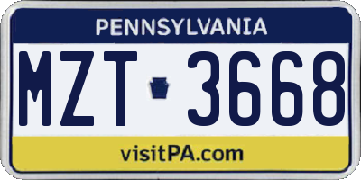 PA license plate MZT3668