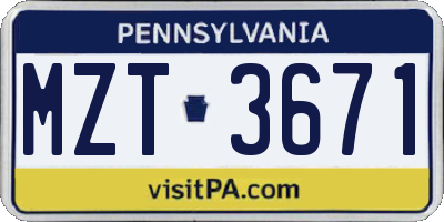 PA license plate MZT3671