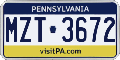 PA license plate MZT3672