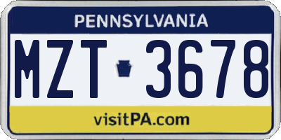 PA license plate MZT3678