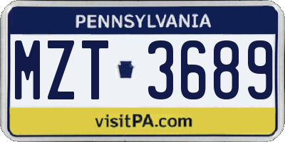 PA license plate MZT3689