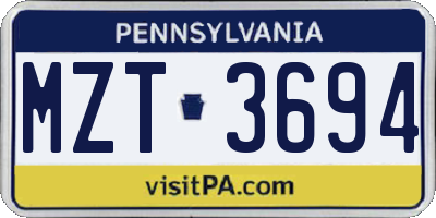 PA license plate MZT3694