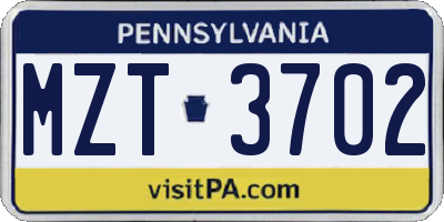 PA license plate MZT3702