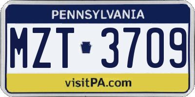 PA license plate MZT3709