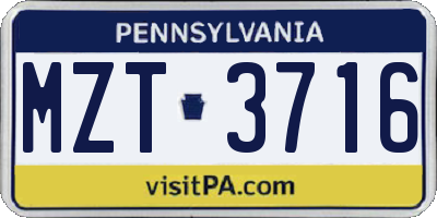 PA license plate MZT3716