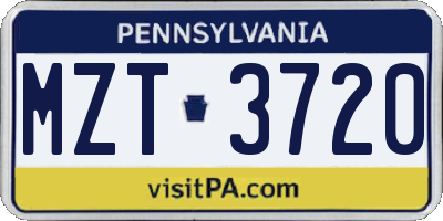 PA license plate MZT3720