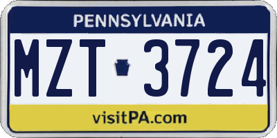 PA license plate MZT3724