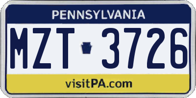 PA license plate MZT3726