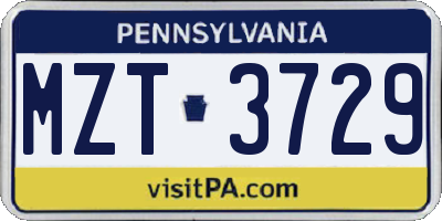 PA license plate MZT3729