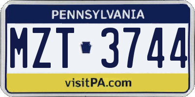 PA license plate MZT3744