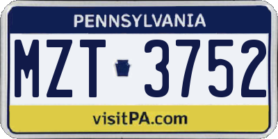 PA license plate MZT3752