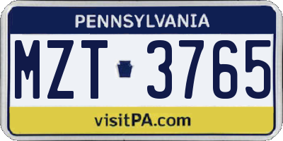 PA license plate MZT3765