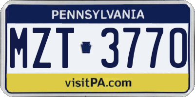 PA license plate MZT3770