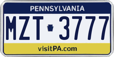 PA license plate MZT3777