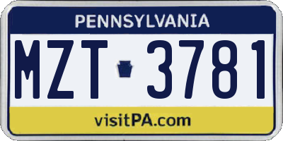 PA license plate MZT3781