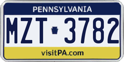 PA license plate MZT3782