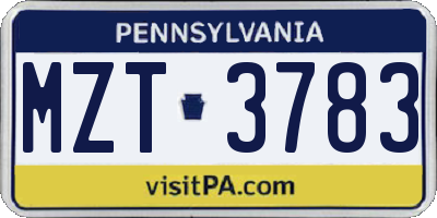 PA license plate MZT3783