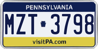 PA license plate MZT3798