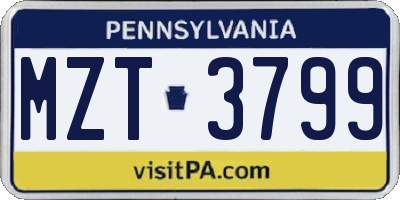 PA license plate MZT3799