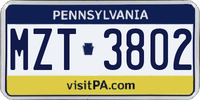 PA license plate MZT3802