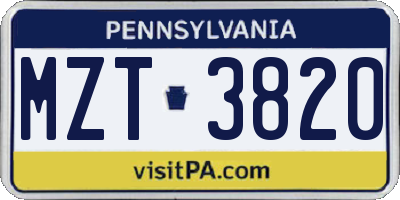PA license plate MZT3820
