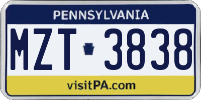 PA license plate MZT3838