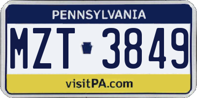 PA license plate MZT3849
